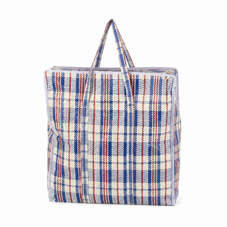 Discountershop 30L Zippered Storage Bag in Blue, White and Red – Compact Shopper for Laundry, Clothes, Car Essentials, Short Trips and Groceries