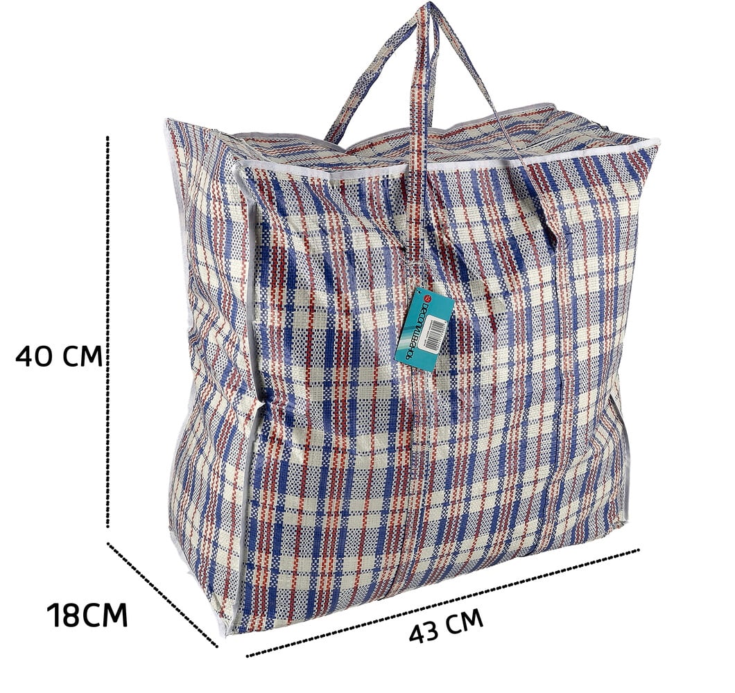Discountershop 30L Zippered Storage Bag in Blue, White and Red – Compact Shopper for Laundry, Clothes, Car Essentials, Short Trips and Groceries