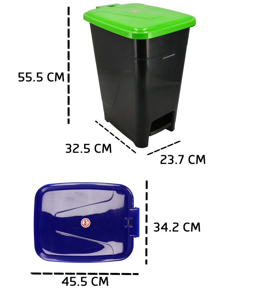 Discountershop Pedaalemmer 60 Liter Set van 3 voor Afvalscheiding – Zwarte Afvalbakken met Voetpedaal en Geel, Blauw en Groen Deksel voor Thuis