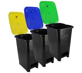 Discountershop Pedaalemmer 50 Liter Set van 3 voor Afvalscheiding Discountershop Pedaalemmer 50 Liter Set van 3 voor Afvalscheiding