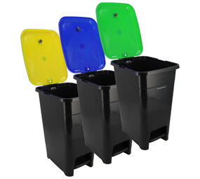 Discountershop Pedaalemmer 60 Liter Set van 3 voor Afvalscheiding Discountershop Pedaalemmer 60 Liter Set van 3 voor Afvalscheiding