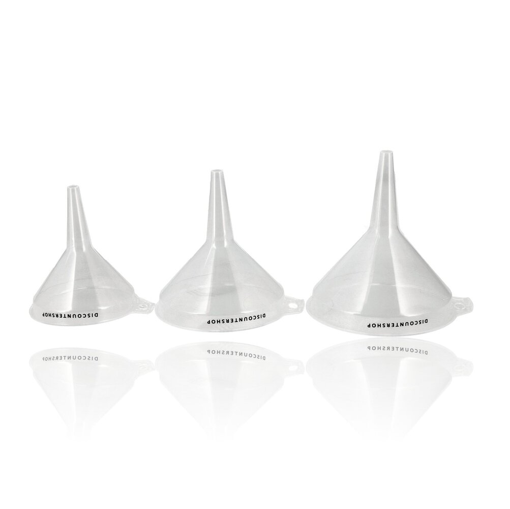 Discountershop Olie trechter set 16,2, 15 en 12 cm transparant – kunststof trechters voor keuken, garage, camping, caravan, transport en jerrycan Discountershop Olie trechter set 16,2, 15 en 12 cm transparant – kunststof trechters voor keuken, garage, camping, caravan, transport en jerrycan