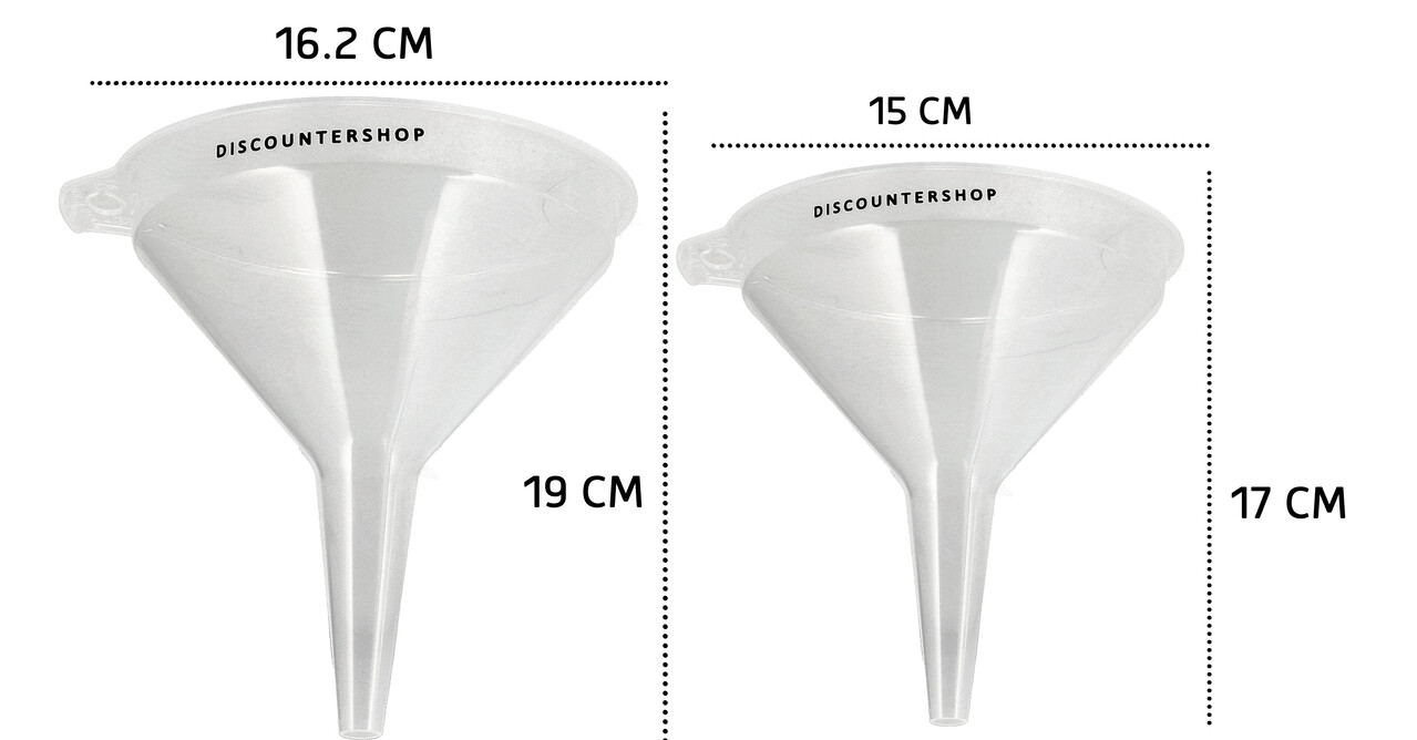 Discountershop Oil Funnel Set 12, 15 and 16.2 cm – Transparent Plastic Funnels for Bottles, Jars, Jerry Cans, Kitchen, Garage and Camping Discountershop Oil Funnel Set 12, 15 and 16.2 cm – Transparent Plastic Funnels for Bottles, Jars, Jerry Cans, Kitchen, Garage and Camping