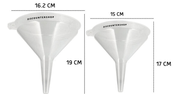 Discountershop Oil Funnel Set 12, 15 and 16.2 cm – Transparent Plastic Funnels for Bottles, Jars, Jerry Cans, Kitchen, Garage and Camping Discountershop Oil Funnel Set 12, 15 and 16.2 cm – Transparent Plastic Funnels for Bottles, Jars, Jerry Cans, Kitchen, Garage and Camping