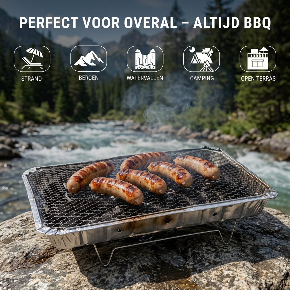 Discountershop Disposable Charcoal Barbecue 48 x 30.2 x 9 cm – 1.45 kg Charcoal – Instant BBQ with Grill Rack and Stand for Camping and Picnics Discountershop Disposable Charcoal Barbecue 48 x 30.2 x 9 cm – 1.45 kg Charcoal – Instant BBQ with Grill Rack and Stand for Camping and Picnics