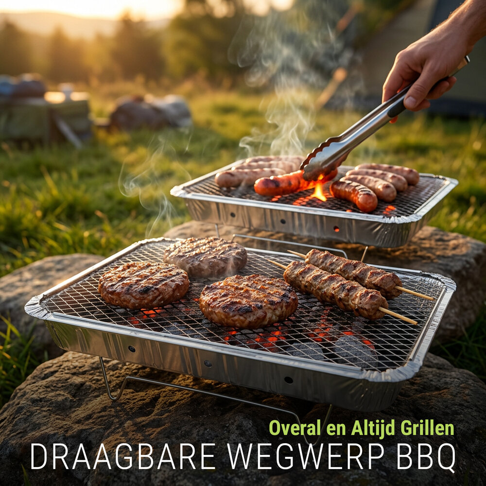 Discountershop Wegwerp Barbecue met Houtskool 48 x 30,2 x 9 cm – 1,45 kg houtskool – Instant BBQ met rooster en onderstel voor camping en picknick Discountershop Wegwerp Barbecue met Houtskool 48 x 30,2 x 9 cm – 1,45 kg houtskool – Instant BBQ met rooster en onderstel voor camping en picknick