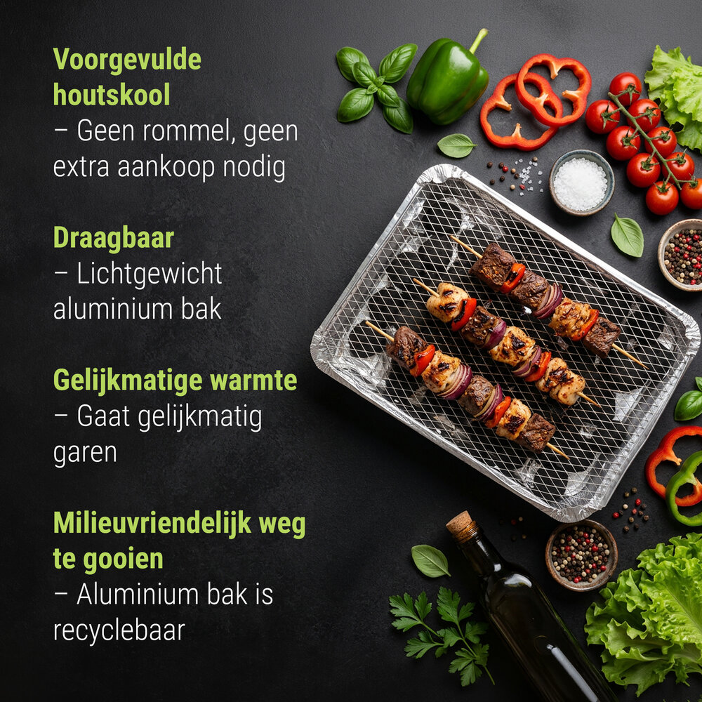 Discountershop Wegwerp Barbecue met Houtskool 48 x 30,2 x 9 cm – 1,45 kg houtskool – Instant BBQ met rooster en onderstel voor camping en picknick Discountershop Wegwerp Barbecue met Houtskool 48 x 30,2 x 9 cm – 1,45 kg houtskool – Instant BBQ met rooster en onderstel voor camping en picknick