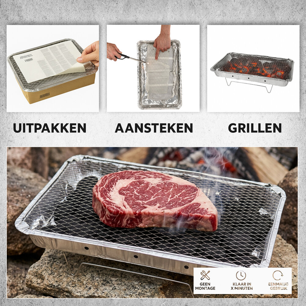Discountershop Wegwerp Barbecue met Houtskool 48 x 30,2 x 9 cm – 1,45 kg houtskool – Instant BBQ met rooster en onderstel voor camping en picknick Discountershop Wegwerp Barbecue met Houtskool 48 x 30,2 x 9 cm – 1,45 kg houtskool – Instant BBQ met rooster en onderstel voor camping en picknick