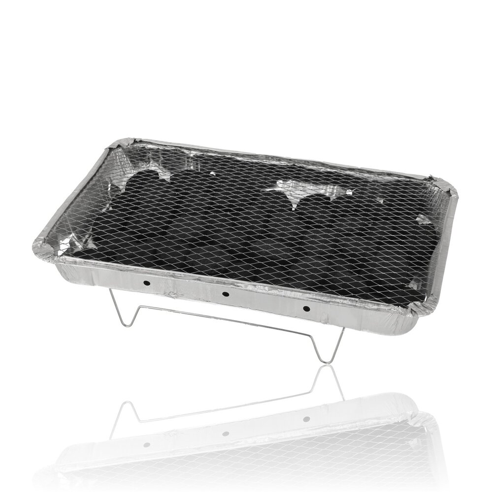 Discountershop Wegwerp Barbecue met Houtskool 48 x 30,2 x 9 cm – 1,45 kg houtskool – Instant BBQ met rooster en onderstel voor camping en picknick Discountershop Wegwerp Barbecue met Houtskool 48 x 30,2 x 9 cm – 1,45 kg houtskool – Instant BBQ met rooster en onderstel voor camping en picknick