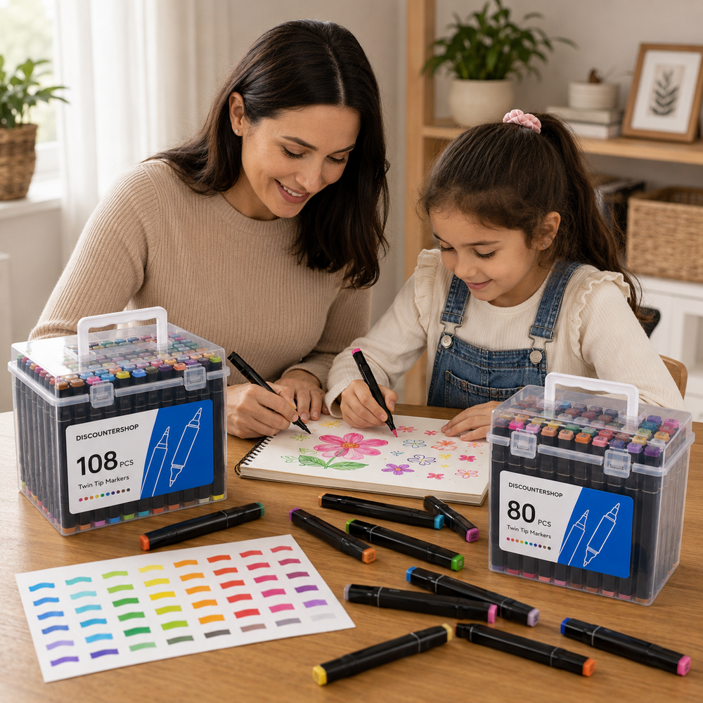 Discountershop Twinmarkers 188 Stuks – Alcohol Markers Dual Tip met Fijne en Brede Punt – Dubbelzijdige Stiften met 2 Opbergboxen voor Tekenen Discountershop Twinmarkers 188 Stuks – Alcohol Markers Dual Tip met Fijne en Brede Punt – Dubbelzijdige Stiften met 2 Opbergboxen voor Tekenen