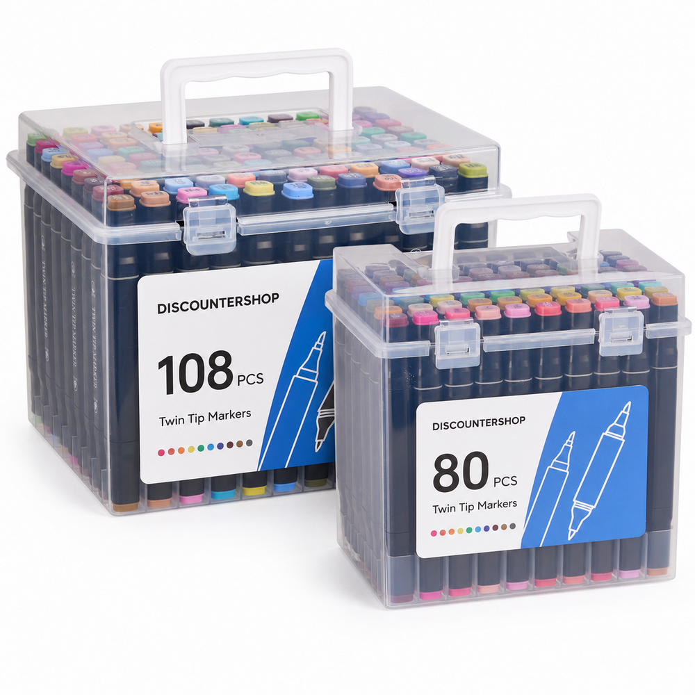 Discountershop Twinmarkers 188 Stuks – Alcohol Markers Dual Tip met Fijne en Brede Punt – Dubbelzijdige Stiften met 2 Opbergboxen voor Tekenen Discountershop Twinmarkers 188 Stuks – Alcohol Markers Dual Tip met Fijne en Brede Punt – Dubbelzijdige Stiften met 2 Opbergboxen voor Tekenen