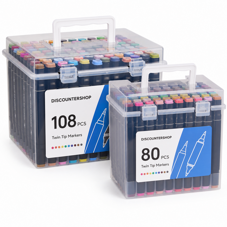Discountershop Twinmarkers 188 Stuks – Alcohol Markers Dual Tip met Fijne en Brede Punt – Dubbelzijdige Stiften met 2 Opbergboxen voor Tekenen Discountershop Twinmarkers 188 Stuks – Alcohol Markers Dual Tip met Fijne en Brede Punt – Dubbelzijdige Stiften met 2 Opbergboxen voor Tekenen