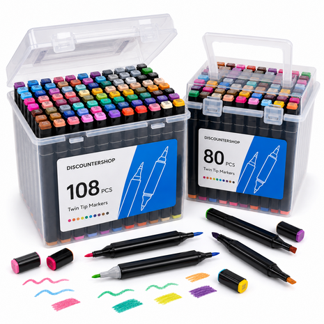 Discountershop Twinmarkers 188 Stuks – Alcohol Markers Dual Tip met Fijne en Brede Punt – Dubbelzijdige Stiften met 2 Opbergboxen voor Tekenen Discountershop Twinmarkers 188 Stuks – Alcohol Markers Dual Tip met Fijne en Brede Punt – Dubbelzijdige Stiften met 2 Opbergboxen voor Tekenen