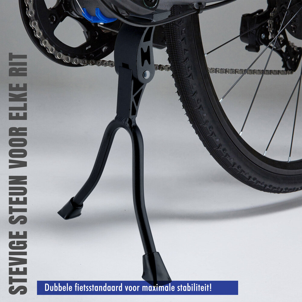 Discountershop Double bike kickstand 26-28 inch, adjustable black two-leg bicycle stand for city bikes, cargo bikes, hybrids and e-bikes Discountershop Double bike kickstand 26-28 inch, adjustable black two-leg bicycle stand for city bikes, cargo bikes, hybrids and e-bikes