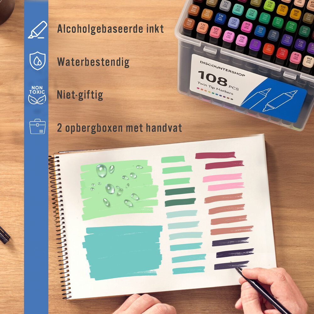 Discountershop Twin Markers 188 Pieces – Alcohol Markers Dual Tip with Fine and Broad Tip – Double-Sided Marker Set with 2 Storage Boxes for Drawing Discountershop Twin Markers 188 Pieces – Alcohol Markers Dual Tip with Fine and Broad Tip – Double-Sided Marker Set with 2 Storage Boxes for Drawing
