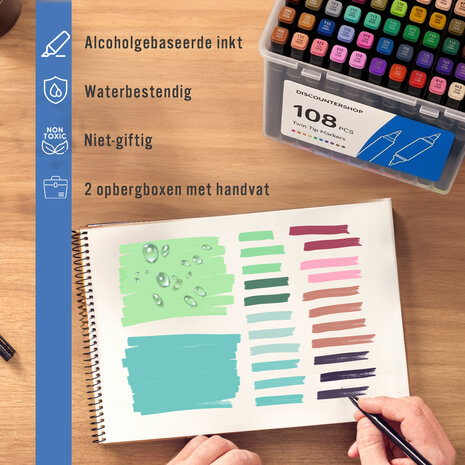 Discountershop Twin Markers 188 Pieces – Alcohol Markers Dual Tip with Fine and Broad Tip – Double-Sided Marker Set with 2 Storage Boxes for Drawing Discountershop Twin Markers 188 Pieces – Alcohol Markers Dual Tip with Fine and Broad Tip – Double-Sided Marker Set with 2 Storage Boxes for Drawing