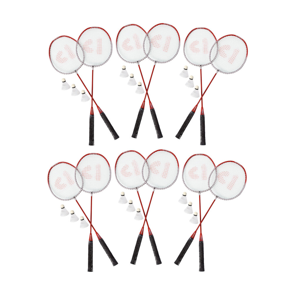 Discountershop Badmintonset met rode rackets en shuttles – metalen badmintonrackets van 67 x 20 cm voor tuin, camping, recreatie en groepen