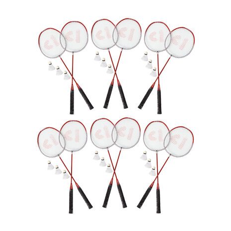 Discountershop Badmintonset met rode rackets en shuttles – metalen badmintonrackets van 67 x 20 cm voor tuin, camping, recreatie en groepen