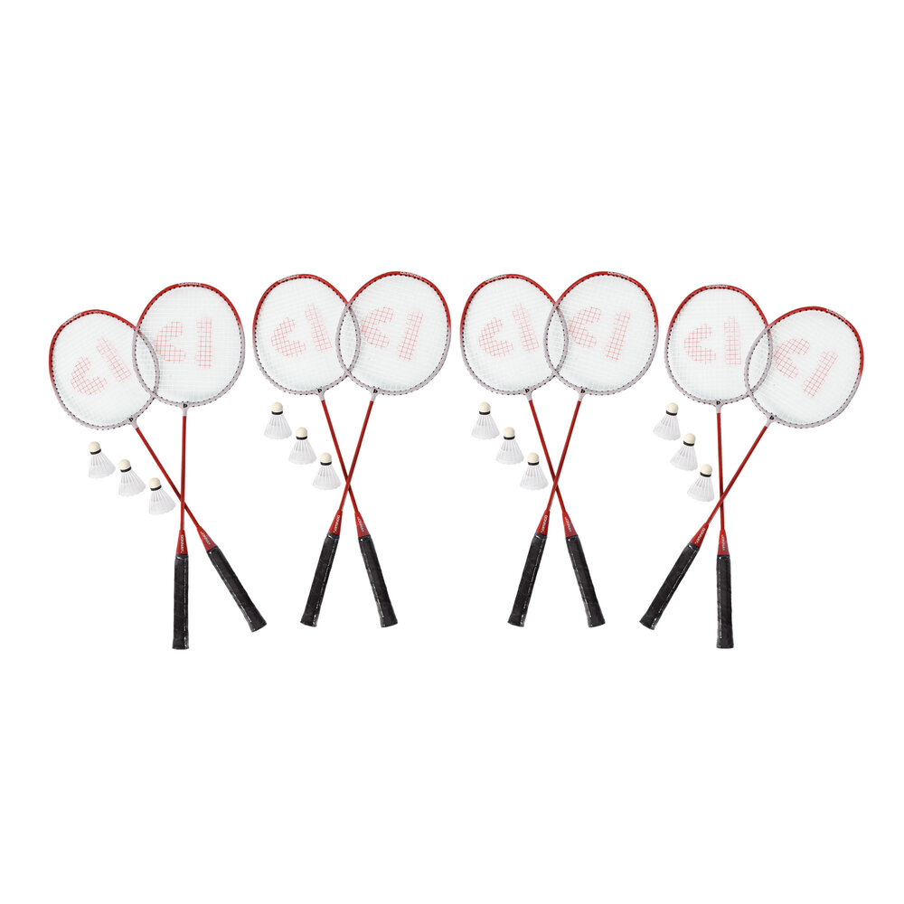Discountershop Badmintonset met rode rackets en shuttles – metalen badmintonrackets van 67 x 20 cm voor tuin, camping, recreatie en groepen