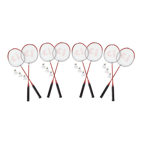 Discountershop Badmintonset met rode rackets en shuttles – metalen badmintonrackets van 67 x 20 cm voor tuin, camping, recreatie en groepen