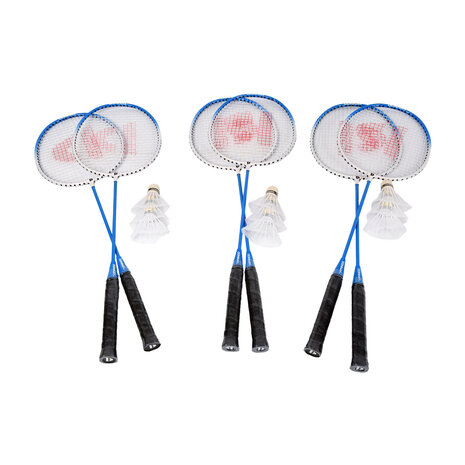 Discountershop Badmintonsets voor 2 tot 20 personen – Blauwe bioplastic rackets met shuttles en draaghoes voor tuin, camping, school en evenementen