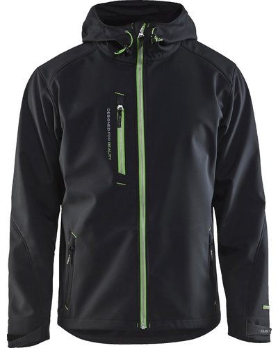 Blaklader Softshell jas 4949 met capuchon en waterafstotende stof.