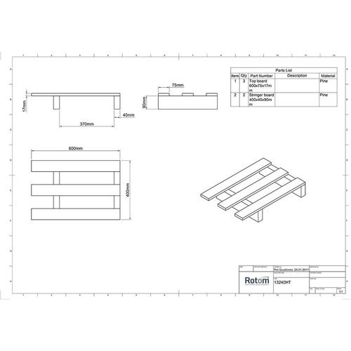 Display Pallet - 600x400x107mm, Wood, 250kg Load