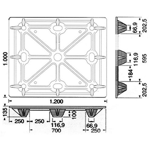 Pallet - 1200x1000x135mm, Presswood F10-2, 9 Feet, 900kg Load