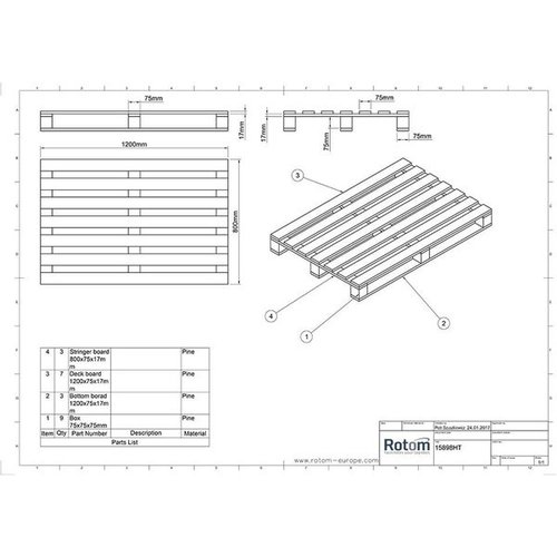 Pallet - 1200x800x120mm, Wood, ISPM 15, 750kg Load