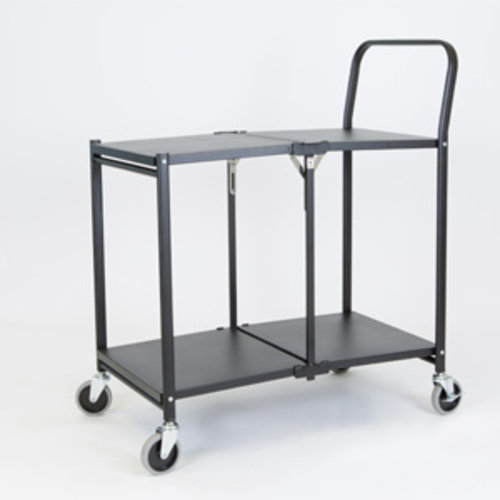 Folding Push Trolley - 860x490x1005mm - 2 Tier, Solid Shelves