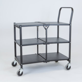 Folding Push Trolley - 860x490x1005mm - 3 Tier, Solid Shelves