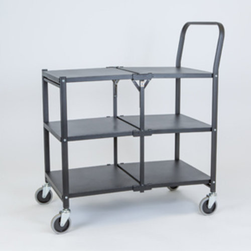Folding Push Trolley - 860x490x1005mm - 3 Tier, Solid Shelves