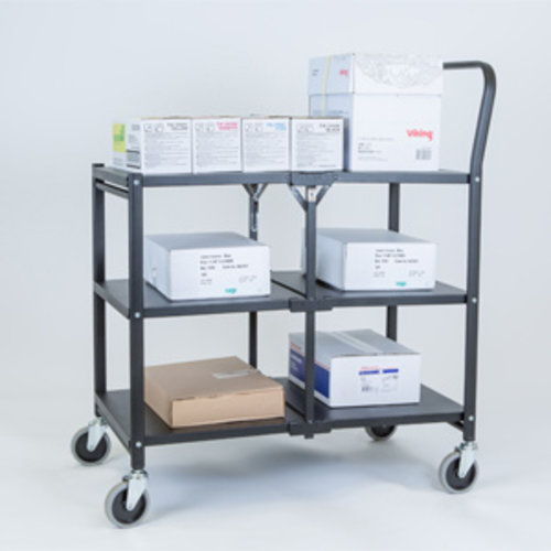 Folding Push Trolley - 860x490x1005mm - 3 Tier, Solid Shelves