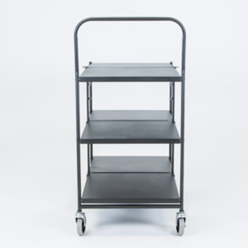 Folding Push Trolley - 860x490x1005mm - 3 Tier, Solid Shelves