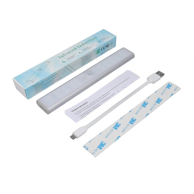 LED Kastverlichting USB - 20 cm - Met Sensor - Koel Wit