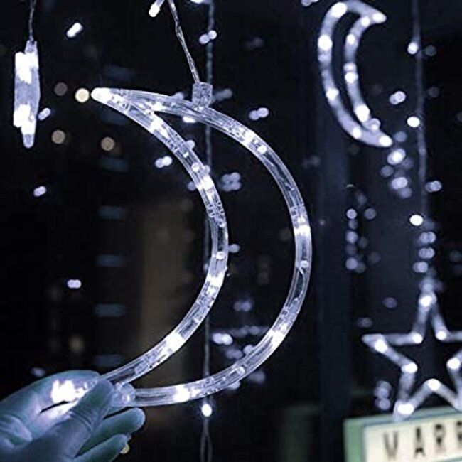 Kerst Gordijn Maan 3.5 x 1.0 Meter - Koel Wit