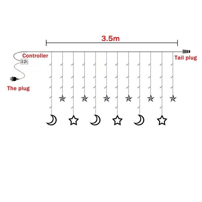 Kerst Gordijn Maan & Ster 2 Meter - Blauw