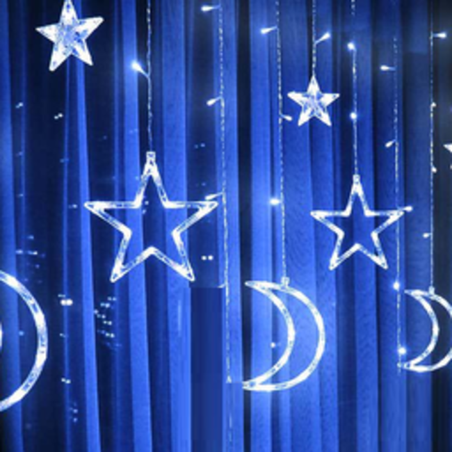 Kerst Gordijn Maan & Ster 2 Meter - Blauw