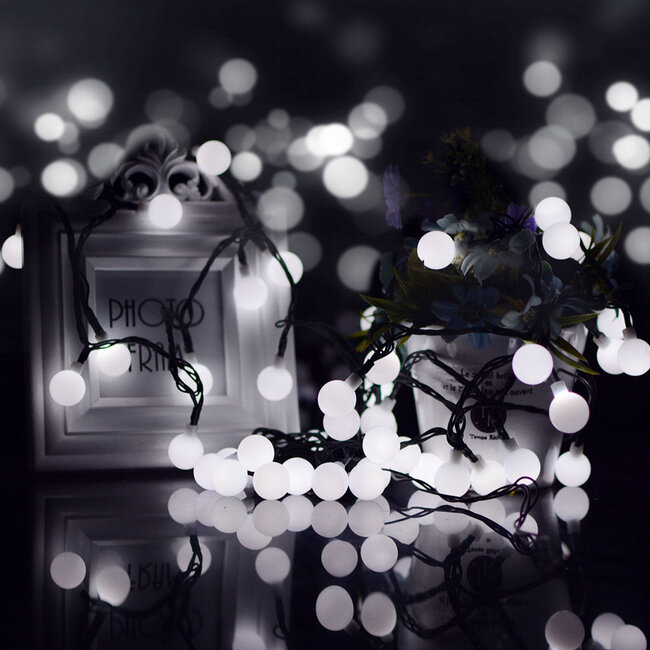 Tuinverlichting Bolletjes Lichtsnoer - 5 Meter - Zonne-energie - Koel Wit