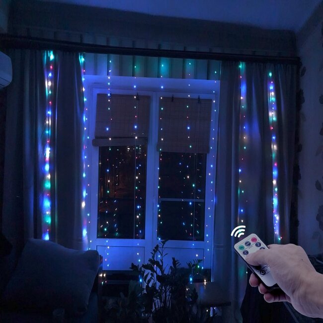 Kerst Gordijn 3 x 2 Meter - USB - Blauw - Voor Buiten