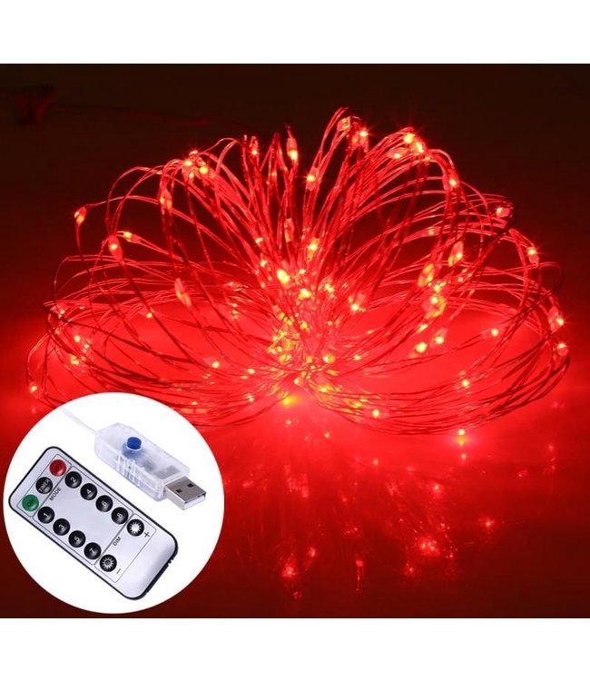 Lichtdraad Kerstverlichting 10 Meter - USB - Rood - Voor Buiten