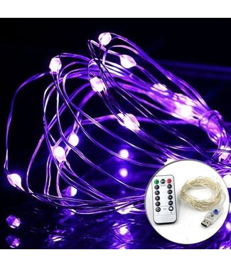 Lichtdraad Kerstverlichting 10 Meter - USB - Paars - Voor Buiten