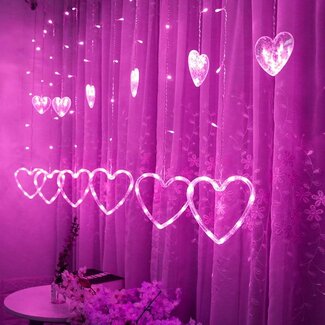 Lichtgevend Gordijn Hartje - 2.5 Meter - Roze