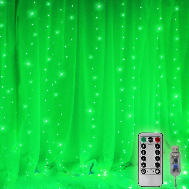 Kerst Gordijn 3 x 2 Meter - USB - Groen - Voor Buiten