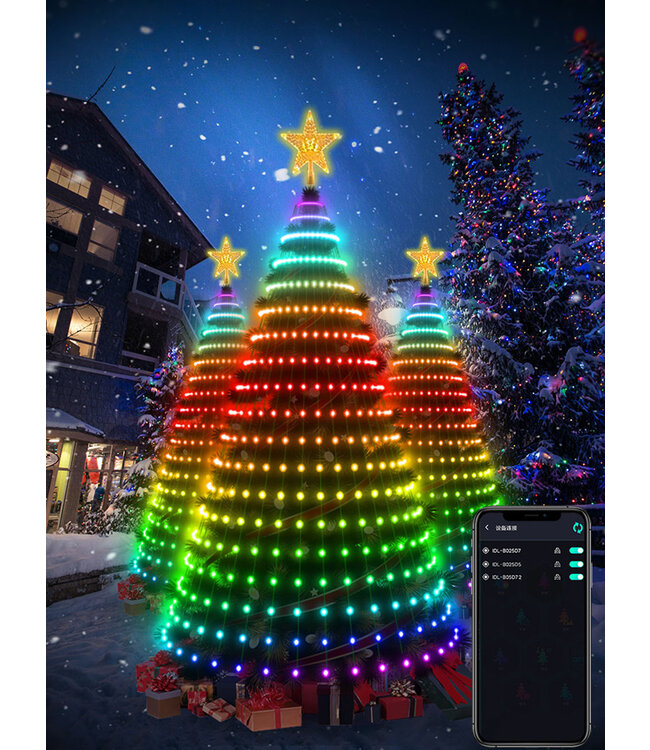 MagicGlow 1.80 - Slimme Kerstboomverlichting Net met RGB Kleuren, Bluetooth en App