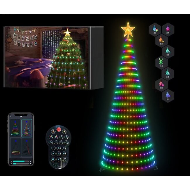 MagicGlow - Slimme Kerstboomverlichting Net met RGB Kleuren, Bluetooth en App