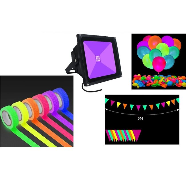 Neon UV Feestpakket - Blacklight Verlichting & Glow In The Dark Verjaardag Versiering