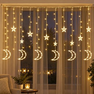 Kerst Gordijn Maan 3.5 x 1.0 Meter - Warm Wit