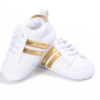 This Cuteness Baby Sneakers White Gold Stripes