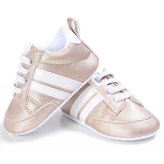 This Cuteness Baby Sneakers Gold White Stripes